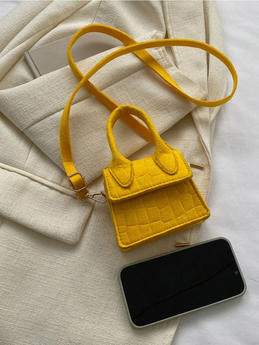 Mini Neon-yellow Crocodile Embossed Flap Square Bag