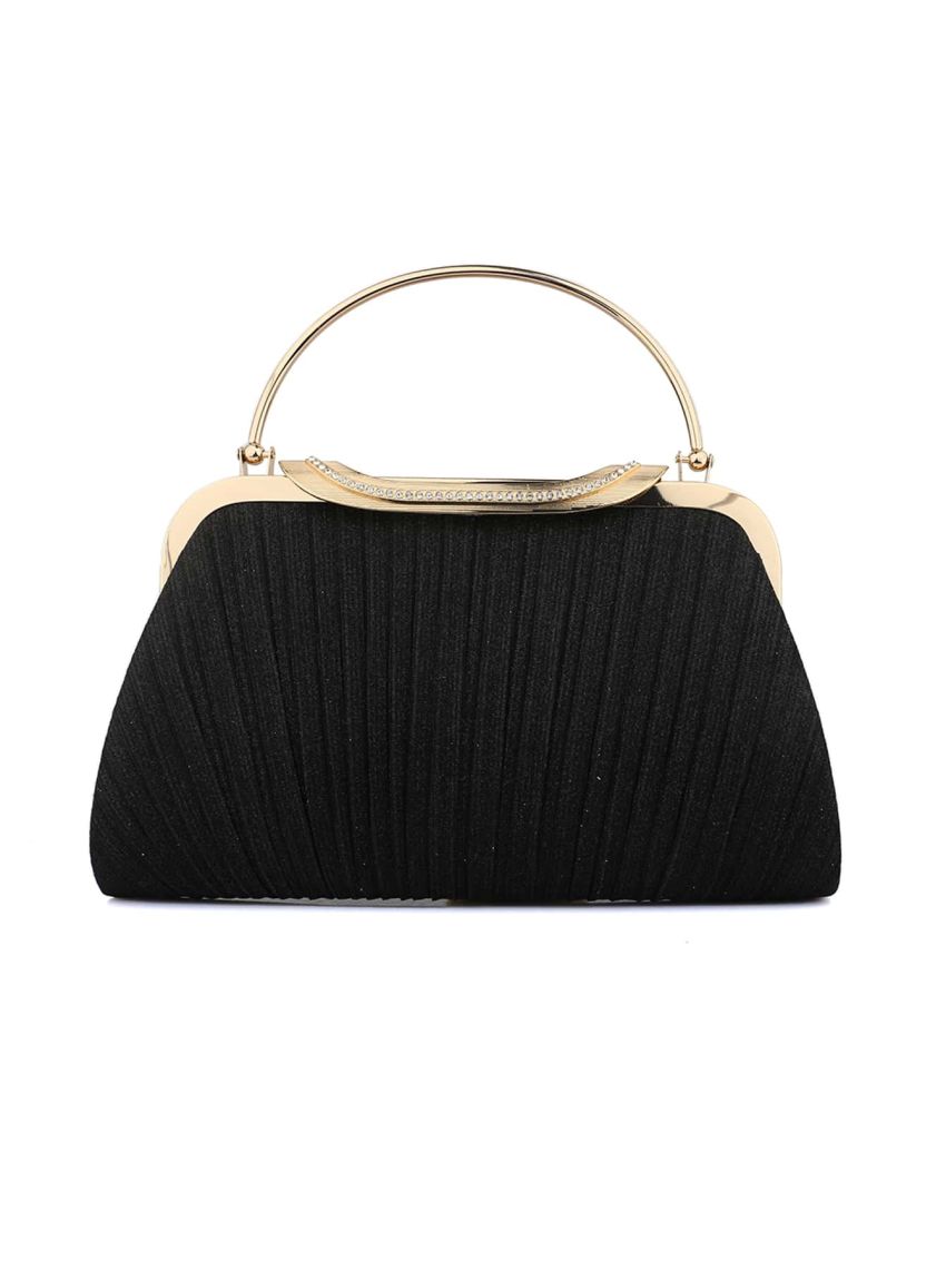 Metallic Rhinestone Decor Glitter Chain Ruched Bag