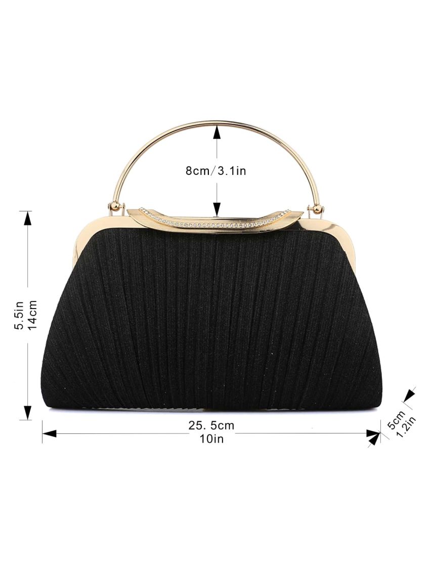 Metallic Rhinestone Decor Glitter Chain Ruched Bag
