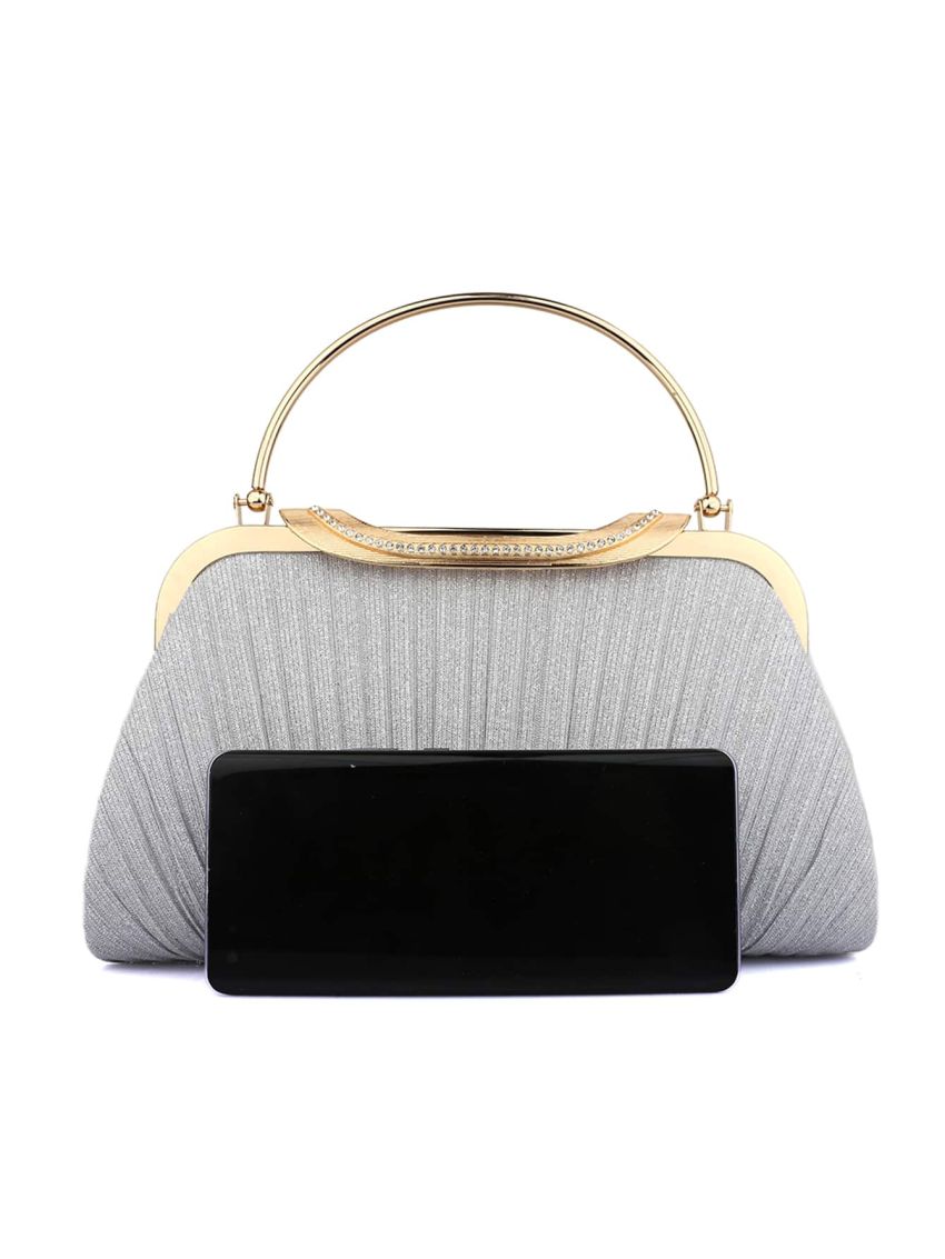 Metallic Rhinestone Decor Glitter Chain Ruched Bag