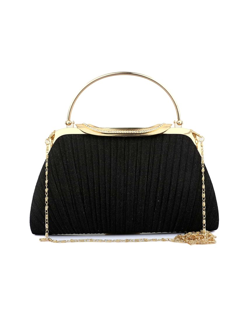 Metallic Rhinestone Decor Glitter Chain Ruched Bag