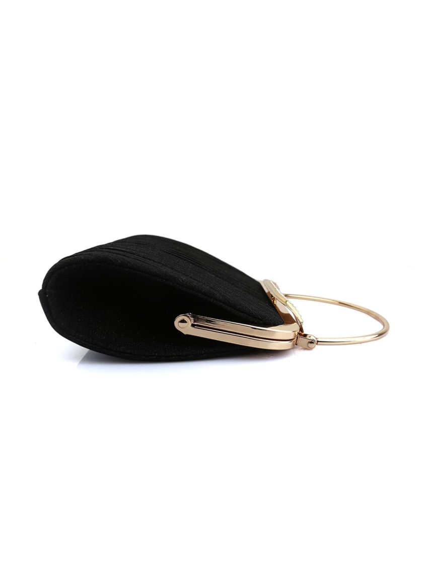 Metallic Rhinestone Decor Glitter Chain Ruched Bag