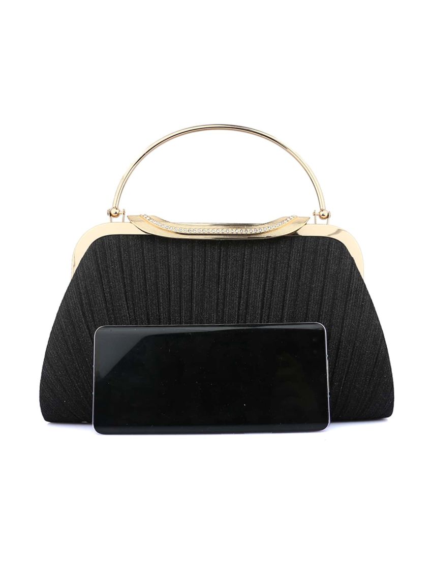 Metallic Rhinestone Decor Glitter Chain Ruched Bag
