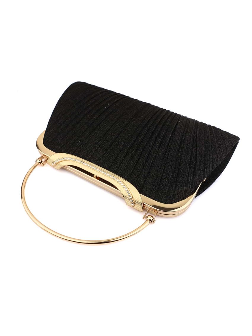Metallic Rhinestone Decor Glitter Chain Ruched Bag