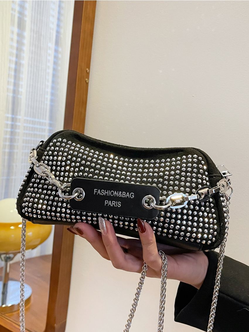 Studded Decor Chain Shoulder Tote Bag