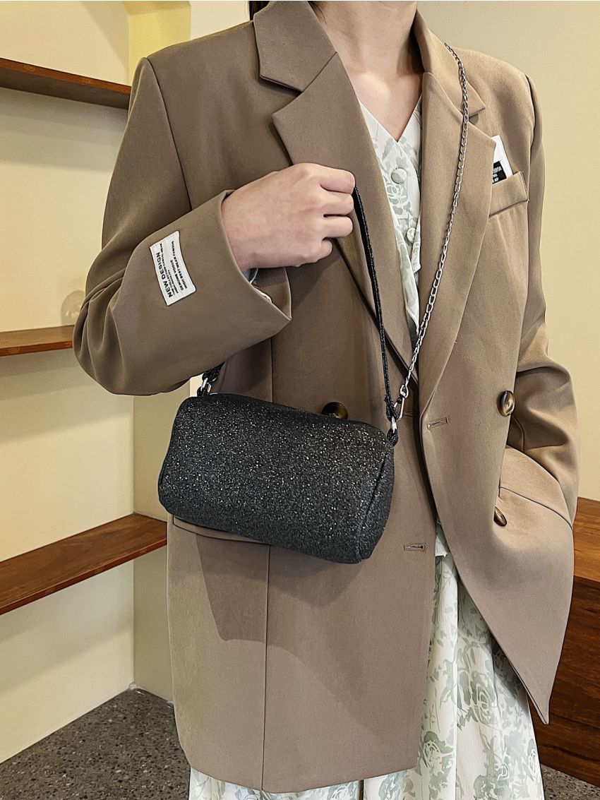 Mini Bucket Bag Glitter Chain Strap