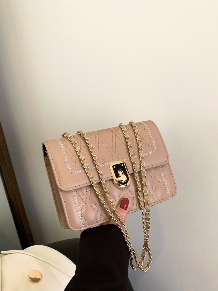 Stitch Detail Chain Flap Square Bag