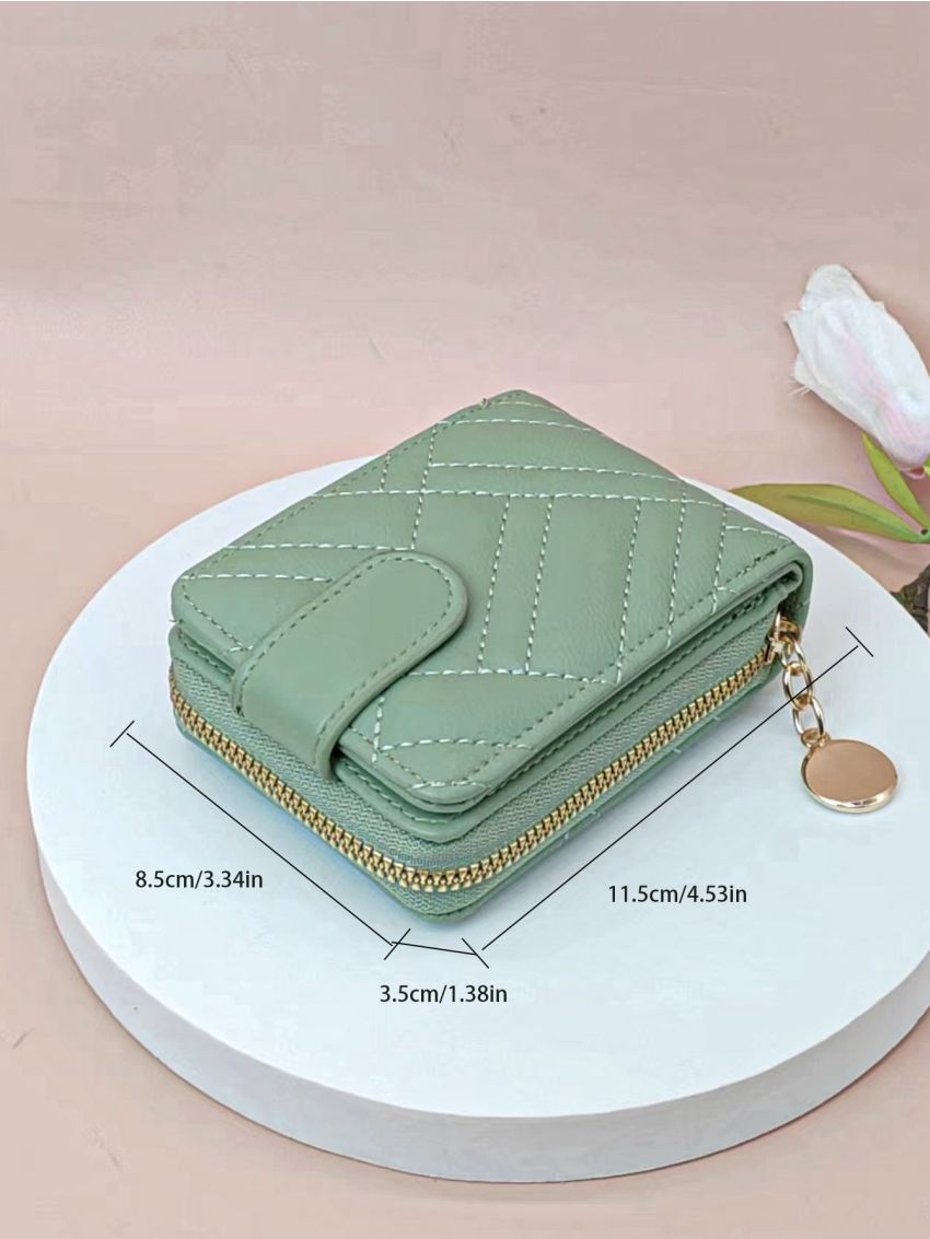 Stitch Detail Card Holder Snap Button Zipper PU Multi-Card Card Organizer for Storage Credit Cards