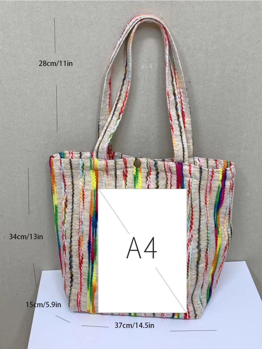 Striped Pattern Patch Detail Shopper Bag