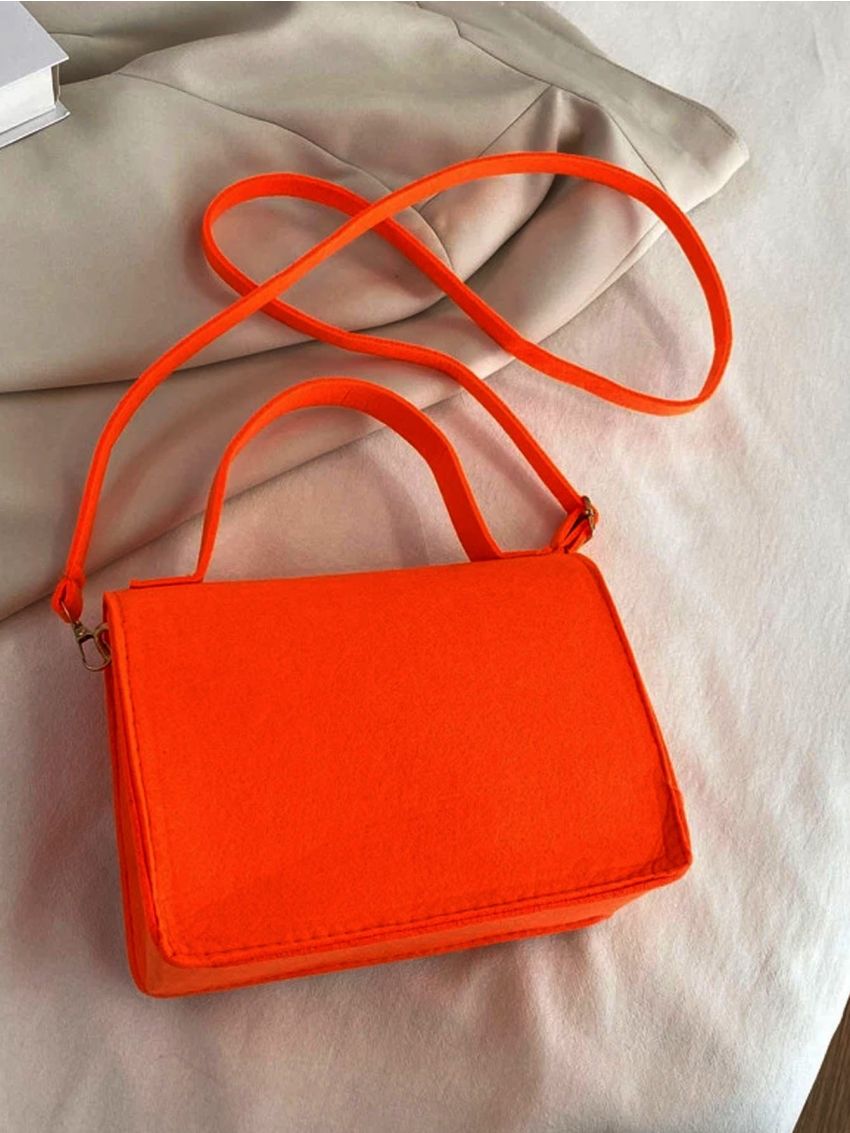 Neon Orange Metal Detail Flap Square Bag