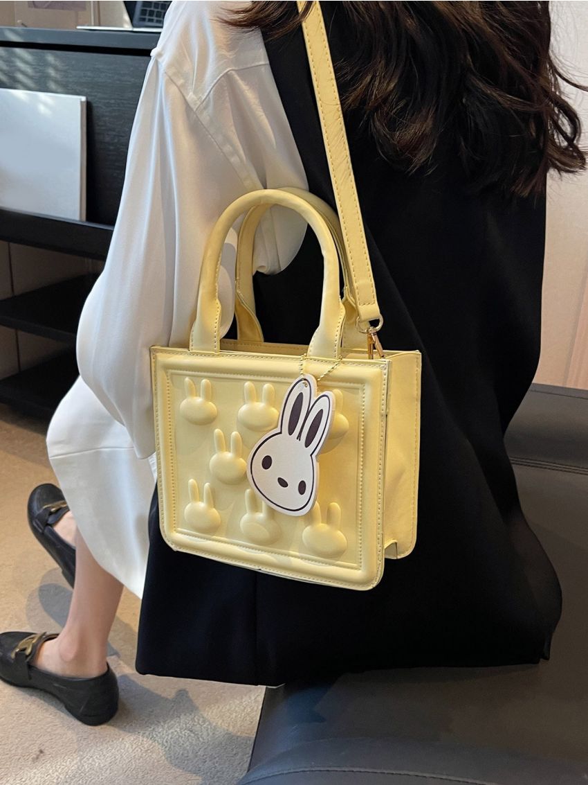 Mini Rabbit Embossed Square Bag With Bag Charm