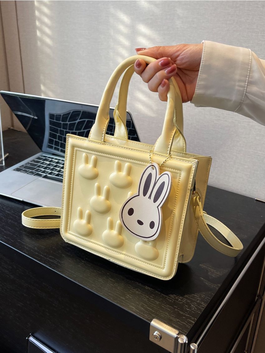 Mini Rabbit Embossed Square Bag With Bag Charm