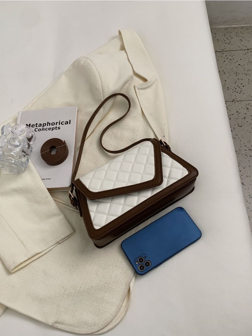 Quilted Contrast Binding Flap Square Bag