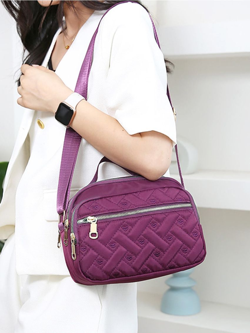 Heart Embroidered Quilted Detail Square Bag