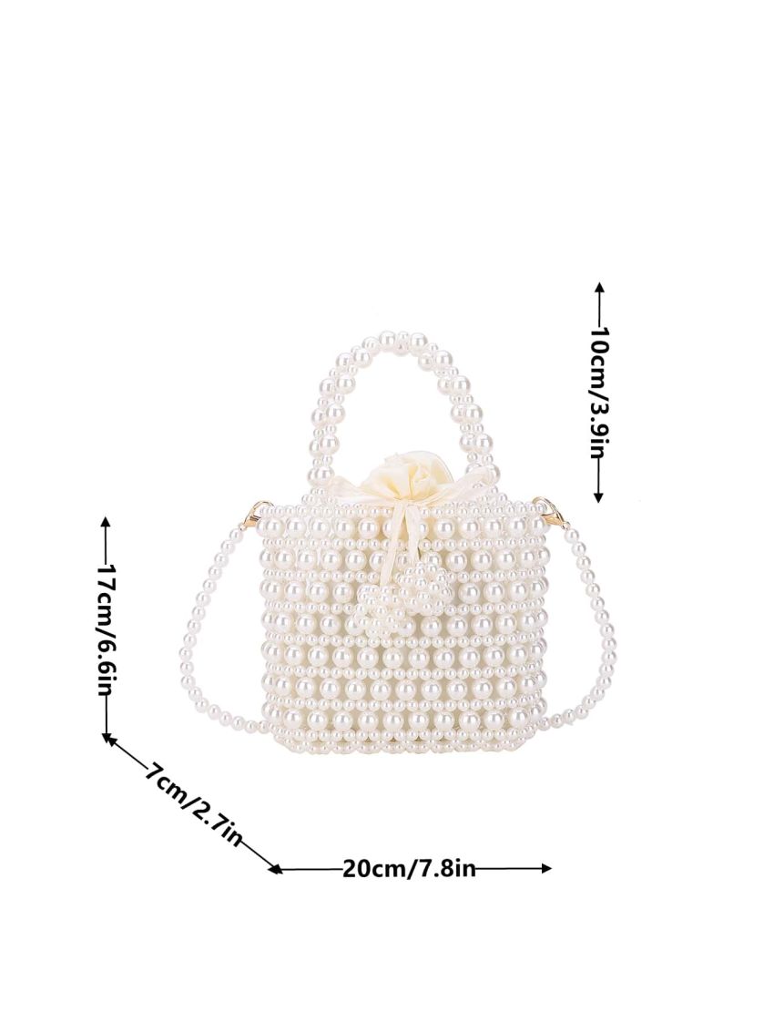 Mini Faux Pearl Decor Drawstring Design Satchel Bag