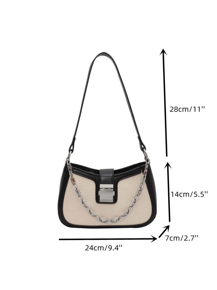 Two Tone Chain Decor Hobo Bag