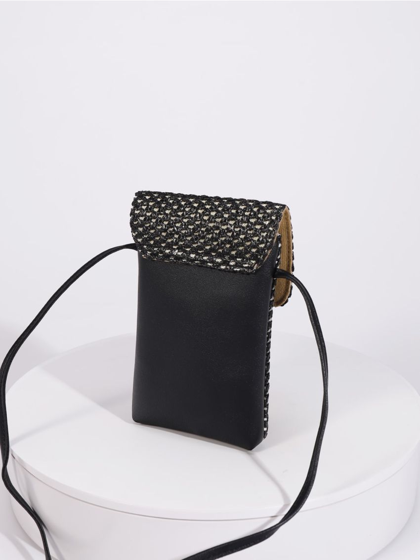 Colorblock Straw Bag Snap Button Phone Wallet For Vacation