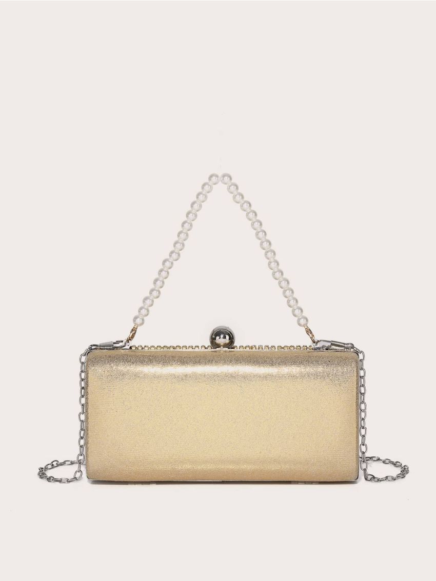Rhinestone Decor Chain Box Bag