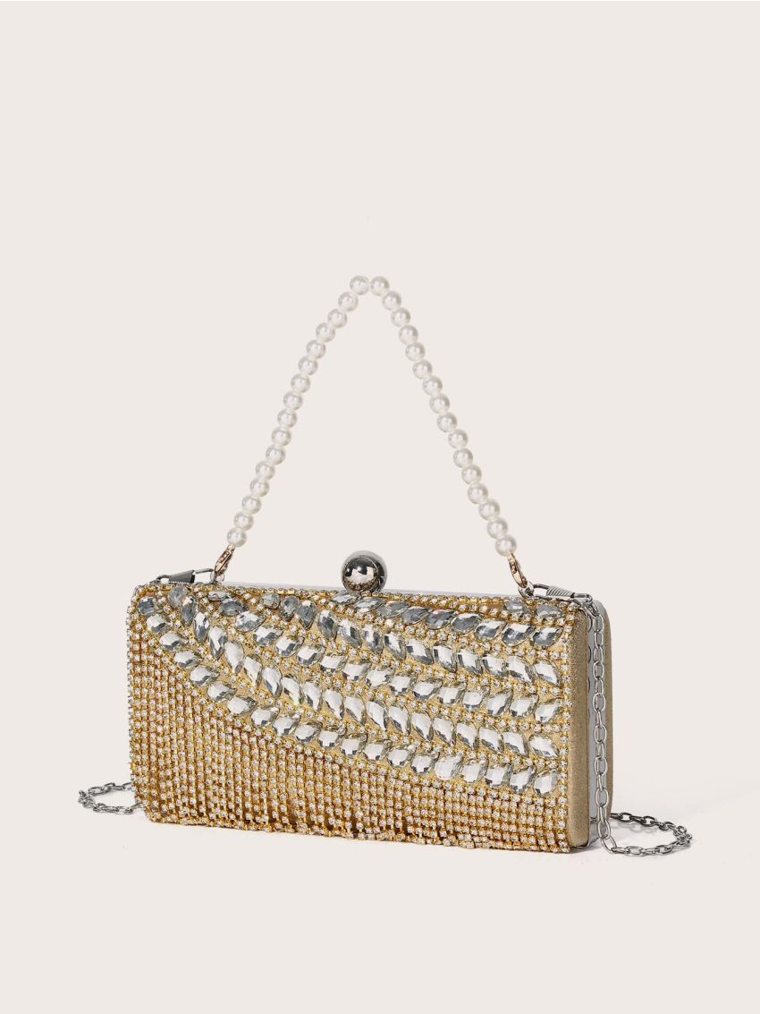 Rhinestone Decor Chain Box Bag