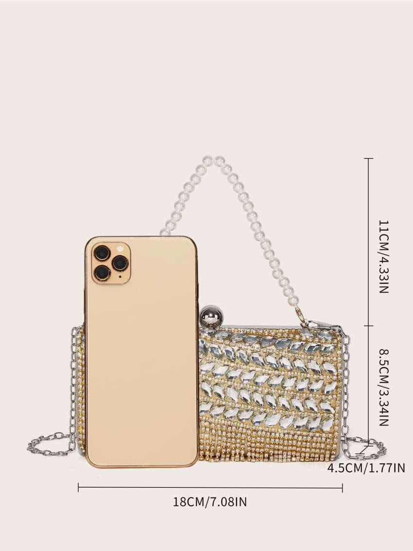 Rhinestone Decor Chain Box Bag