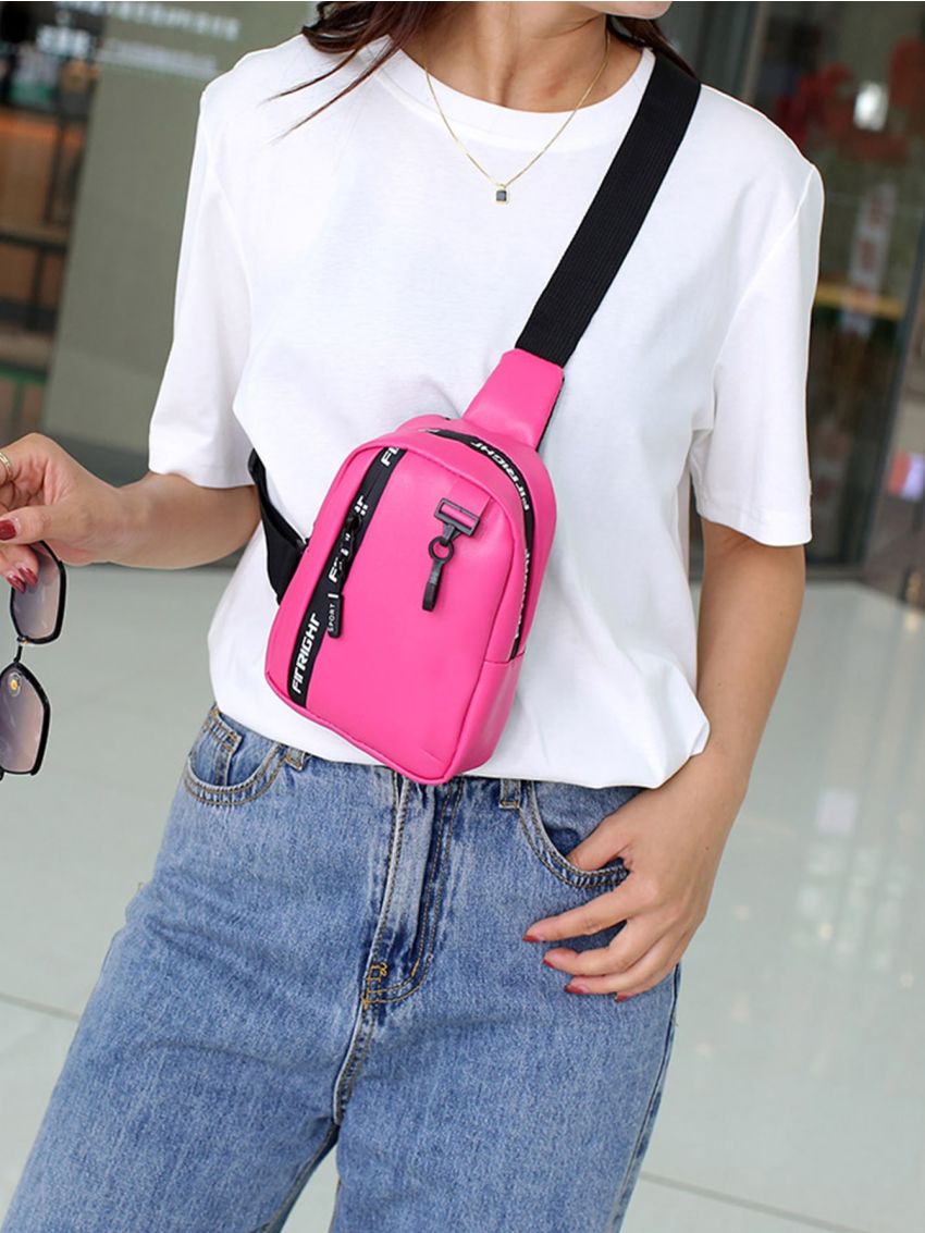 Mini Sling Bag Letter Graphic Neon Pink PU