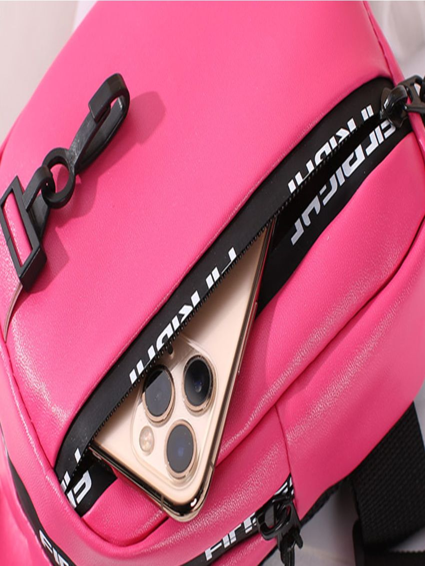 Mini Sling Bag Letter Graphic Neon Pink PU