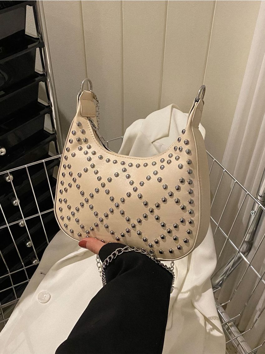Studded Decor Hobo Bag