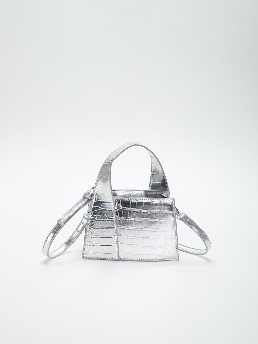 Mini Metallic Crocodile Embossed Square Bag