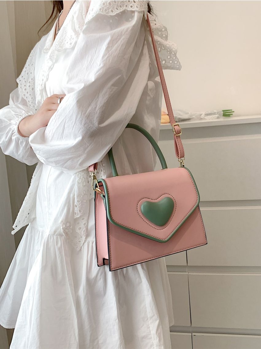 Heart Decor Flap Square Bag