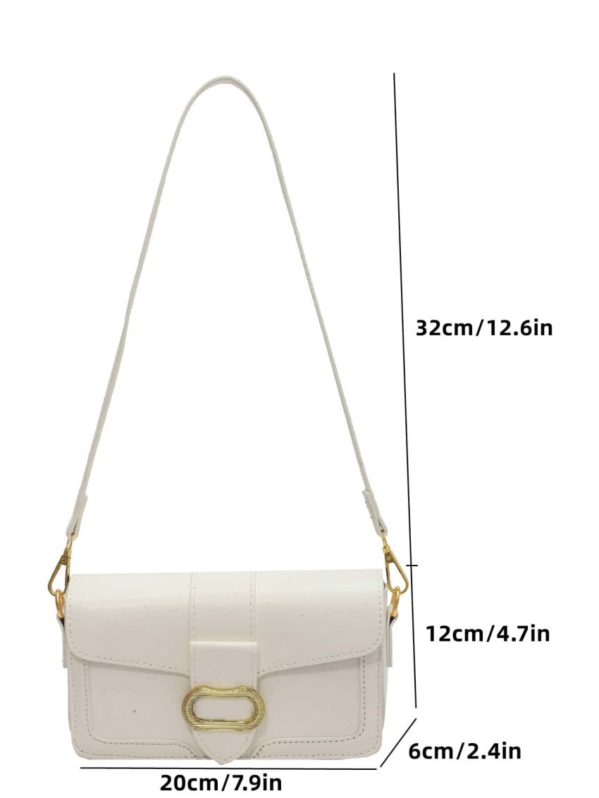 Mini Buckle Crossbody Bag White Flap Square Bag for Work & Office