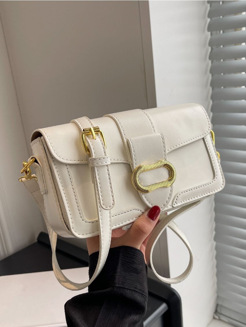 Mini Buckle Crossbody Bag White Flap Square Bag for Work & Office