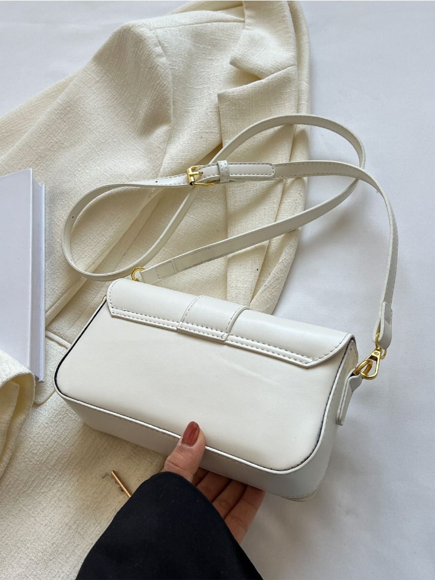 Mini Buckle Crossbody Bag White Flap Square Bag for Work & Office