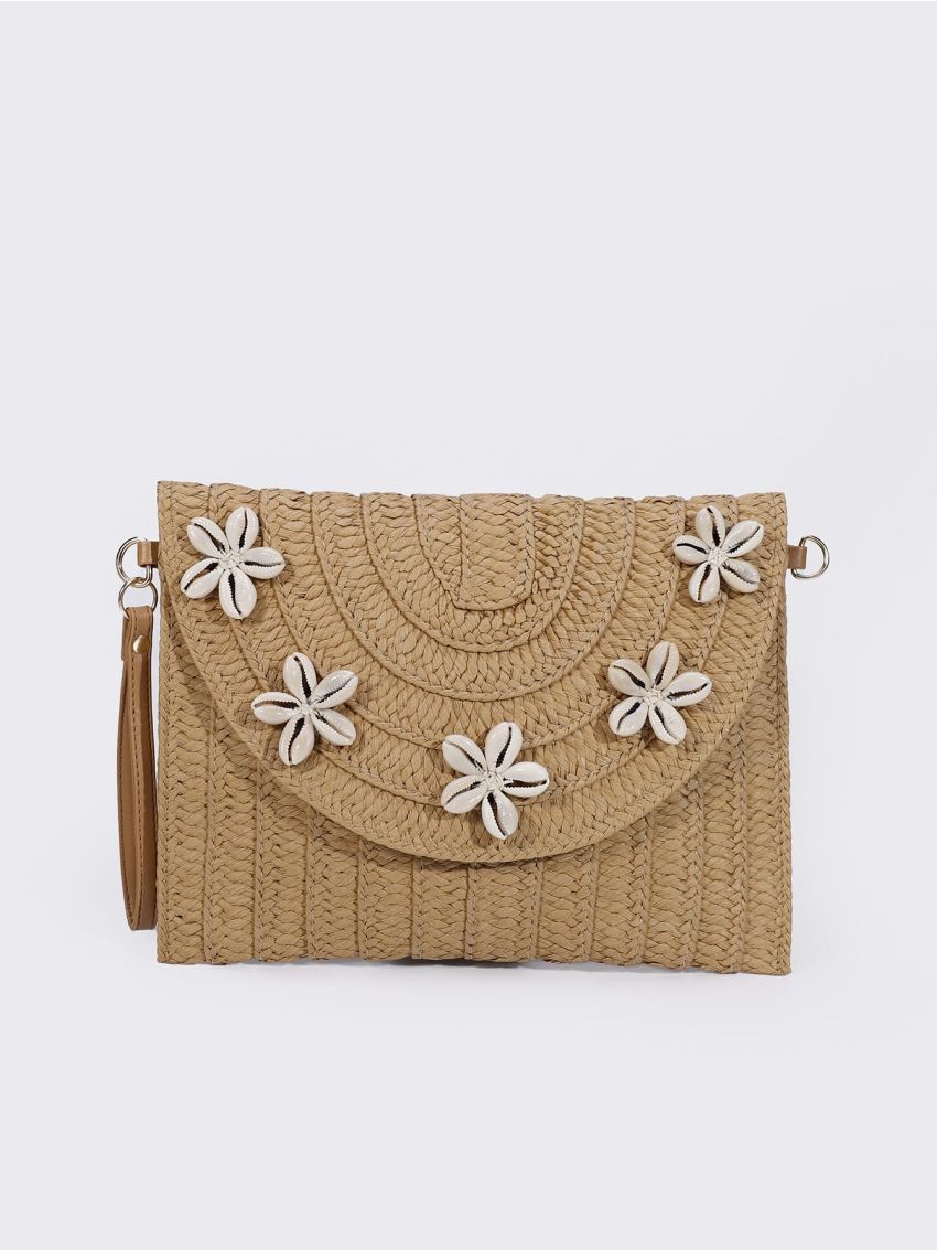 Flower Decor Flap Straw Bag