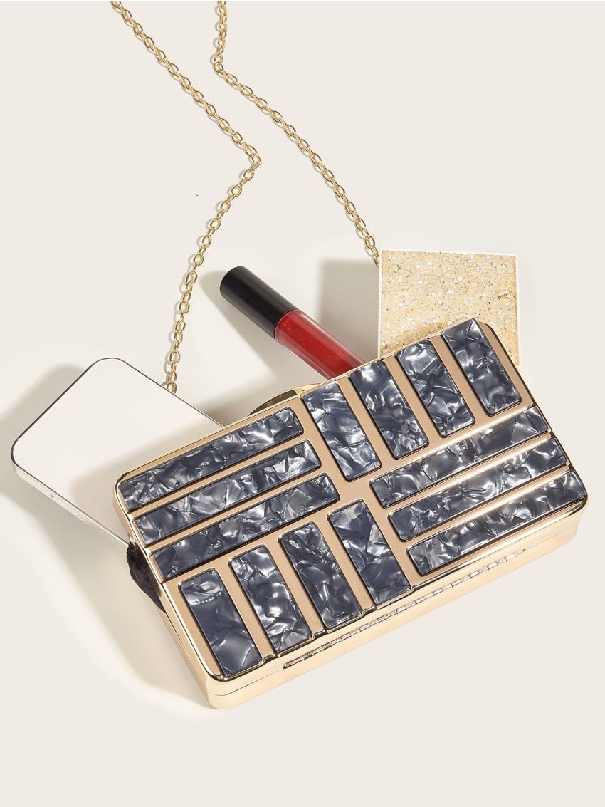 Mini Geometric Pattern Chain Box Bag, Perfect Bride Purse For Wedding, Prom & Party Events