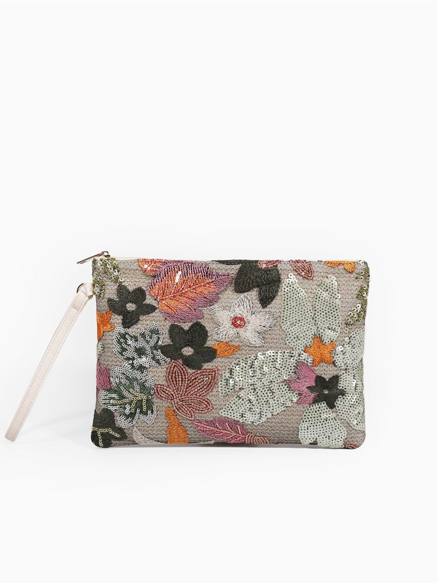 Random Floral Pattern Straw Bag Sequin Decor