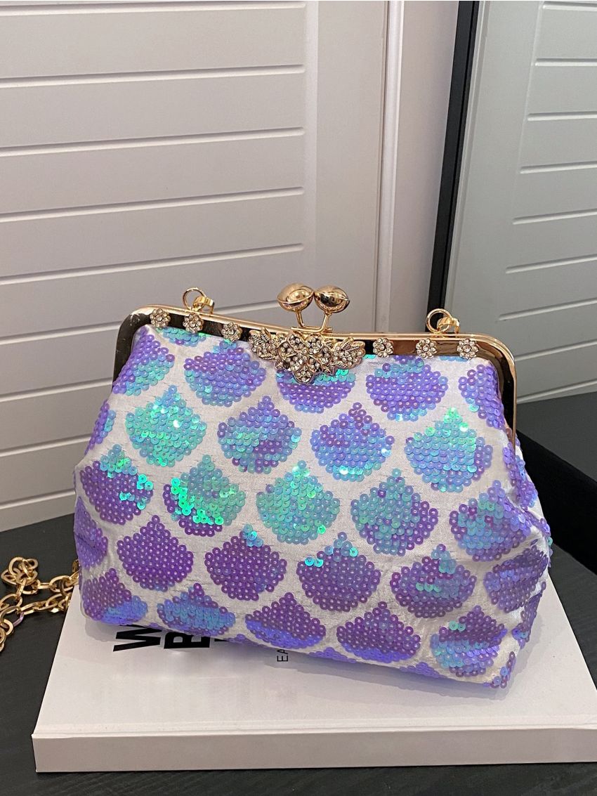 Mini Sequin Decor Kiss Lock Chain Evening Bag