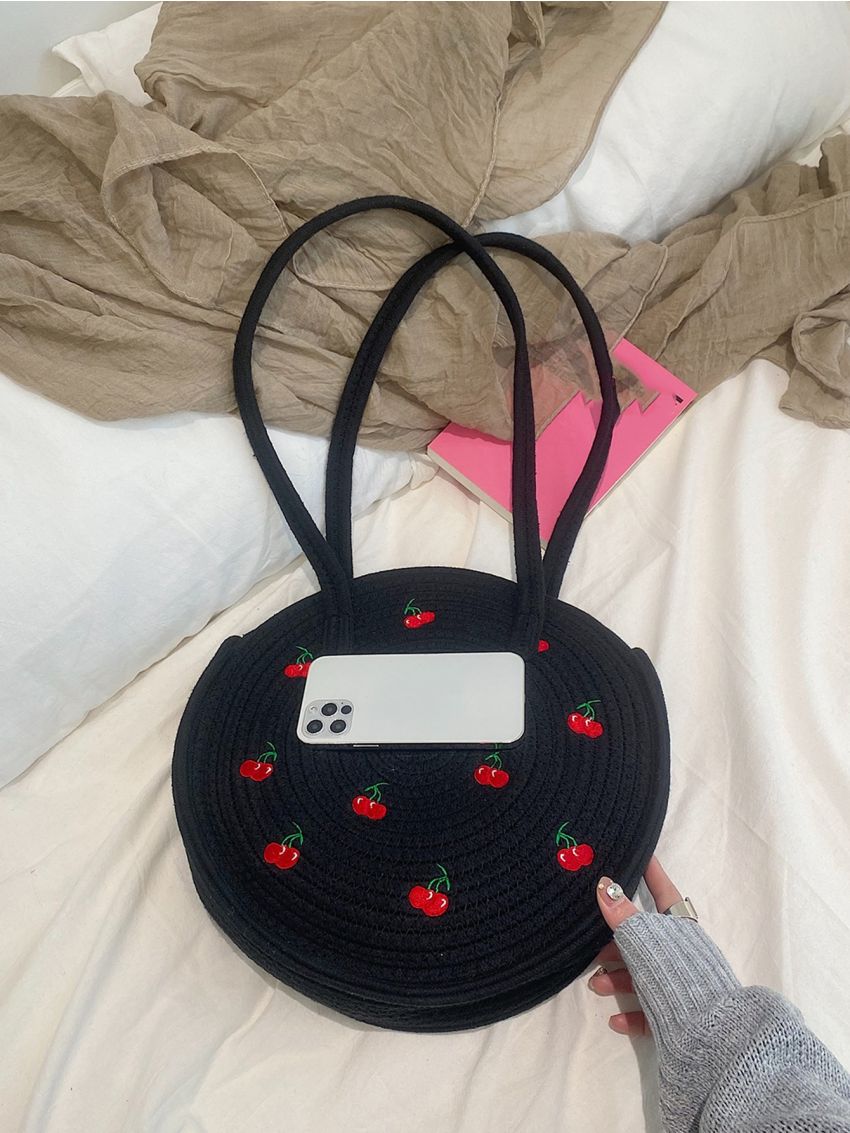 Cherry Embroidered Crochet Bag