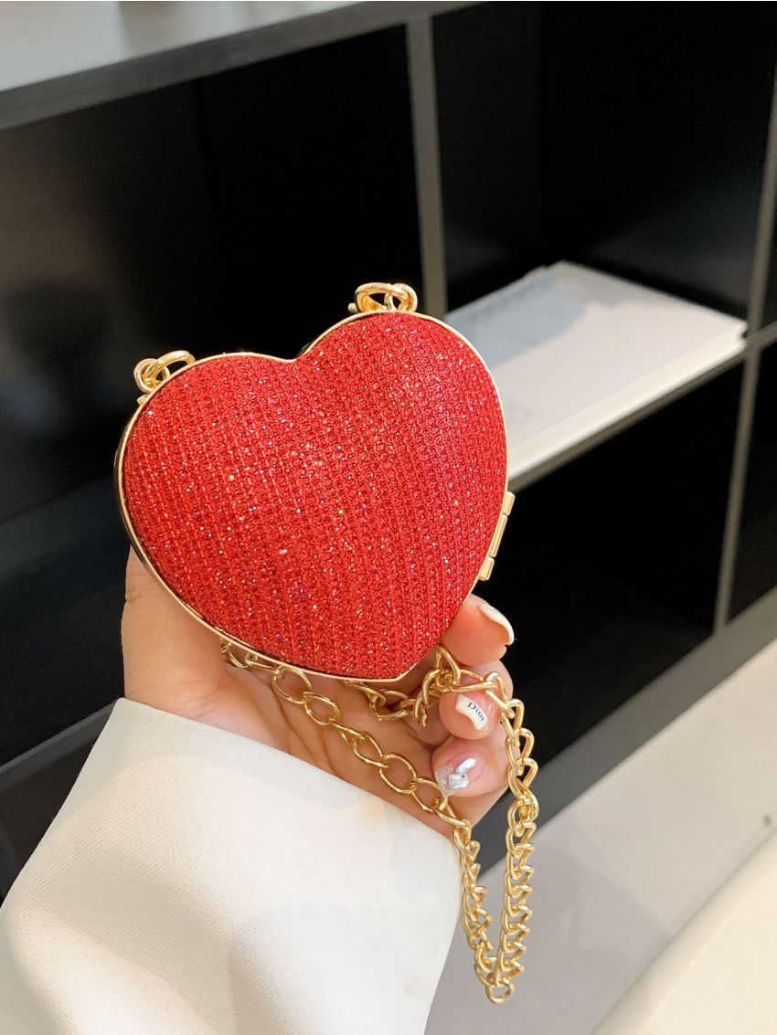 Mini Glitter Heart Design Chain Novelty Bag