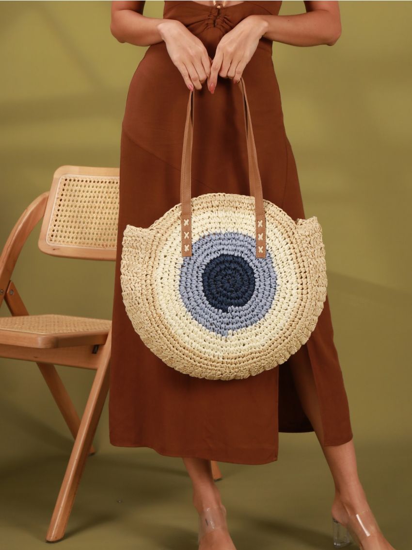 Colorblock Straw Bag