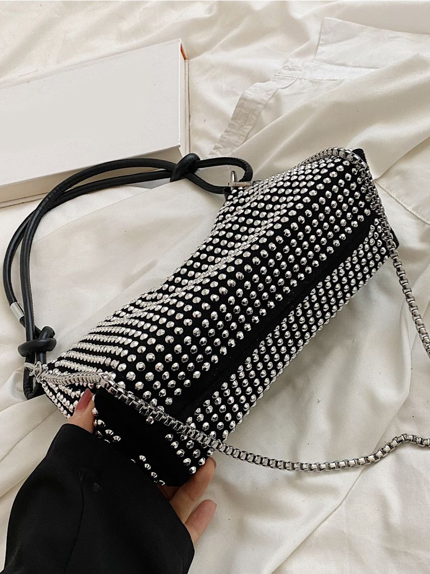 Studded Decor Fashion Shoulder Bag Black