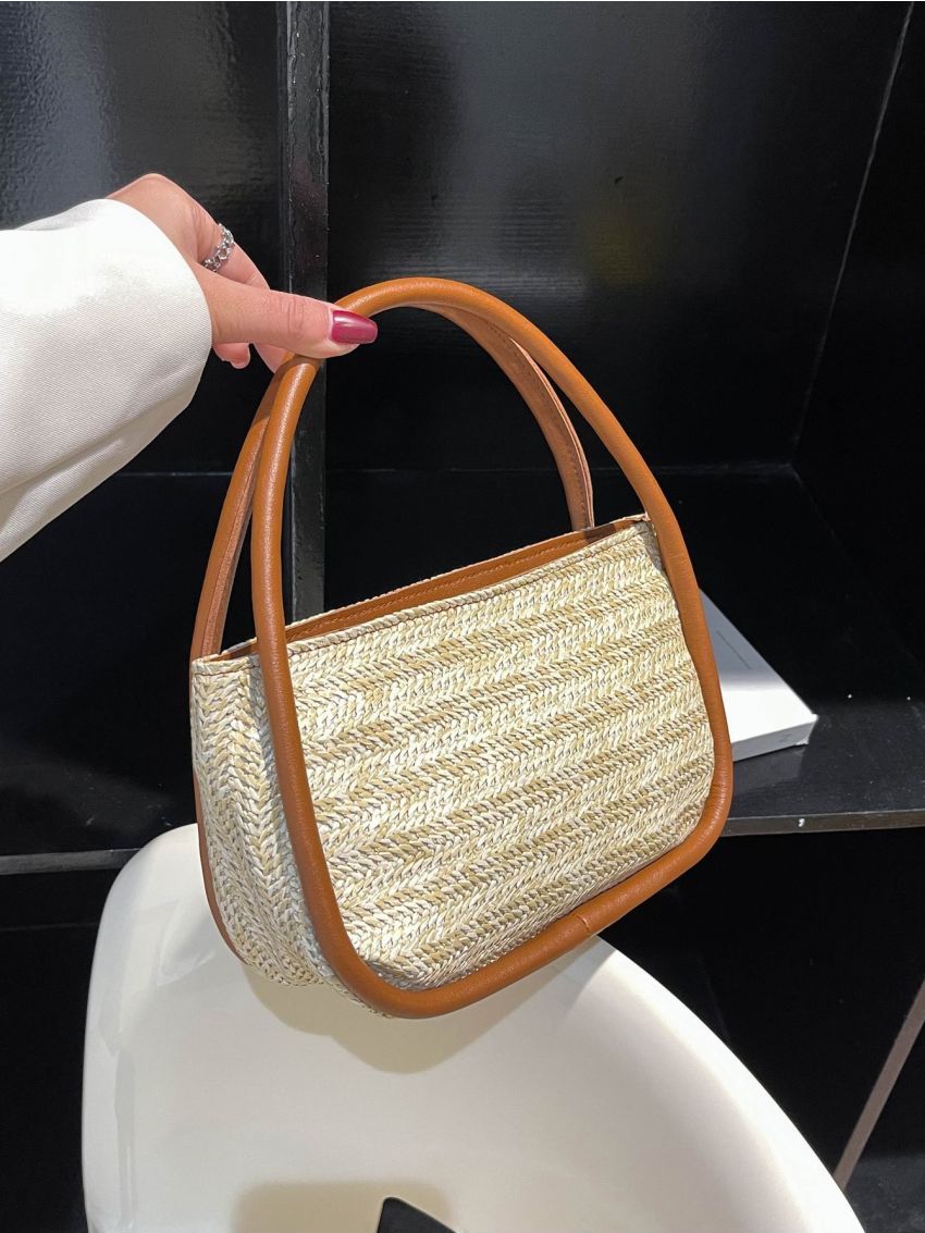 Contrast Binding Straw Bag