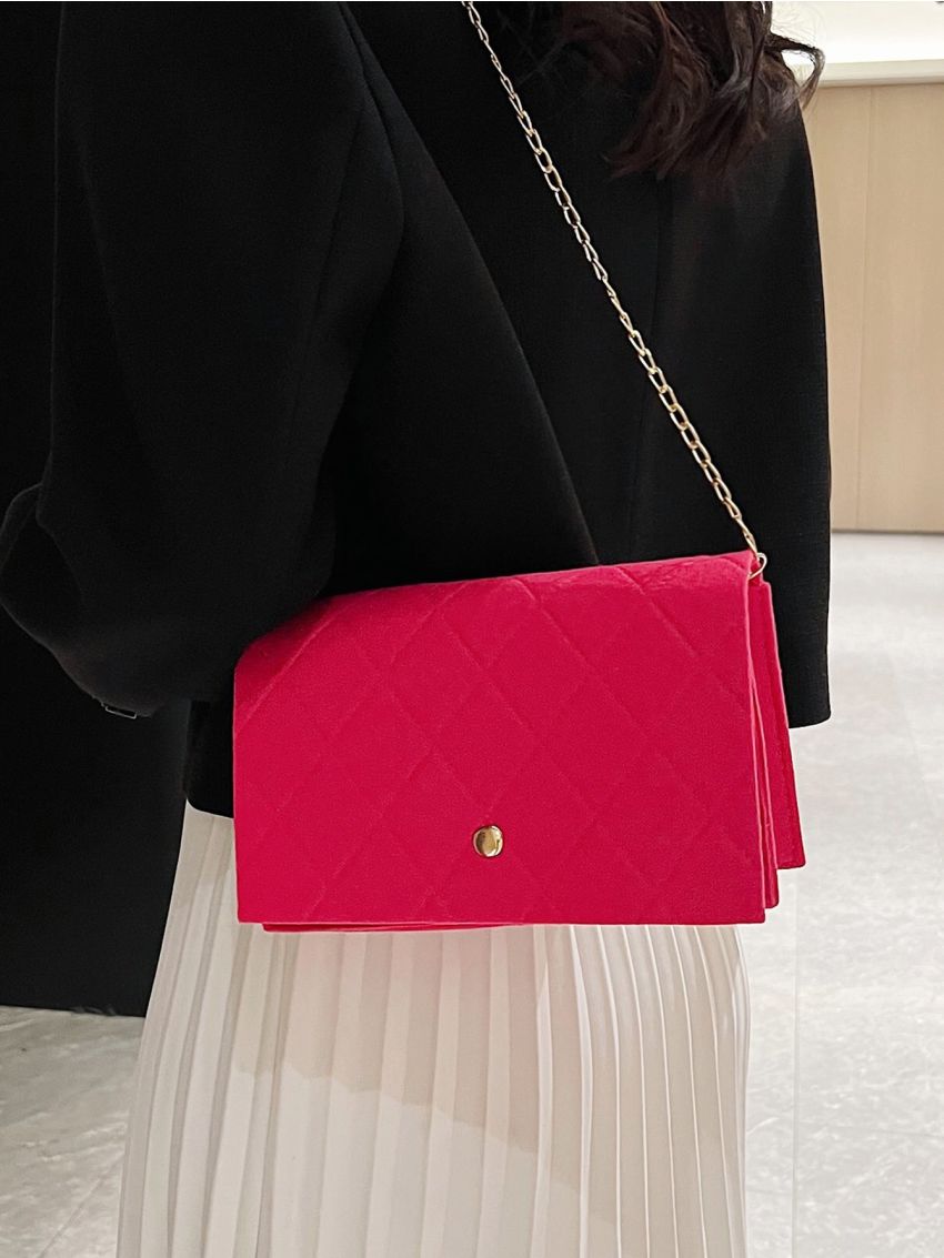 Mini Neon Pink Stitch Flap Chain Square Bag