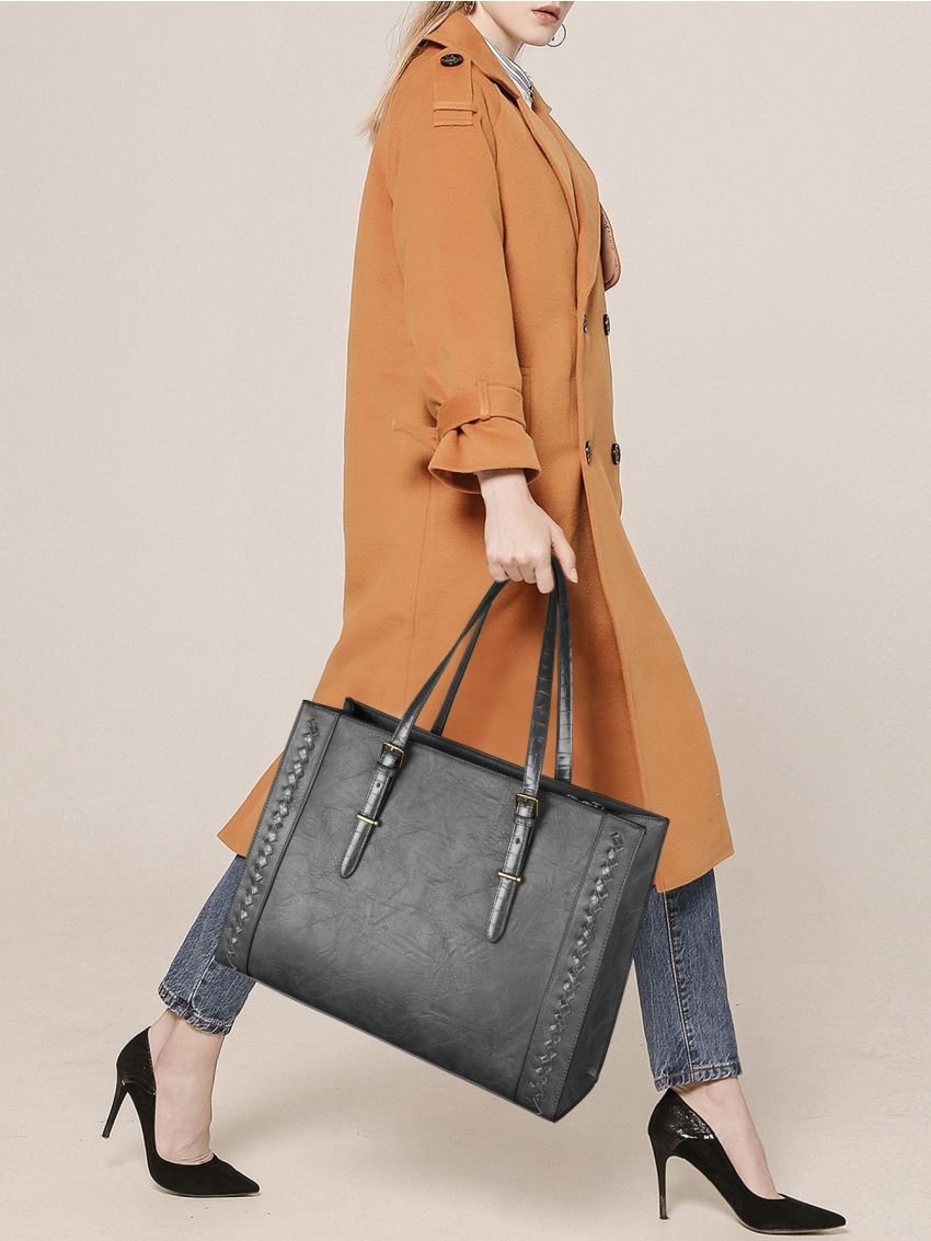 Braided Detail Shoulder Tote Bag With Square Bag