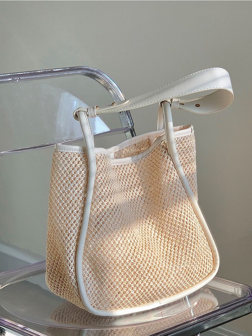 Minimalist Contrast Binding Straw Bag