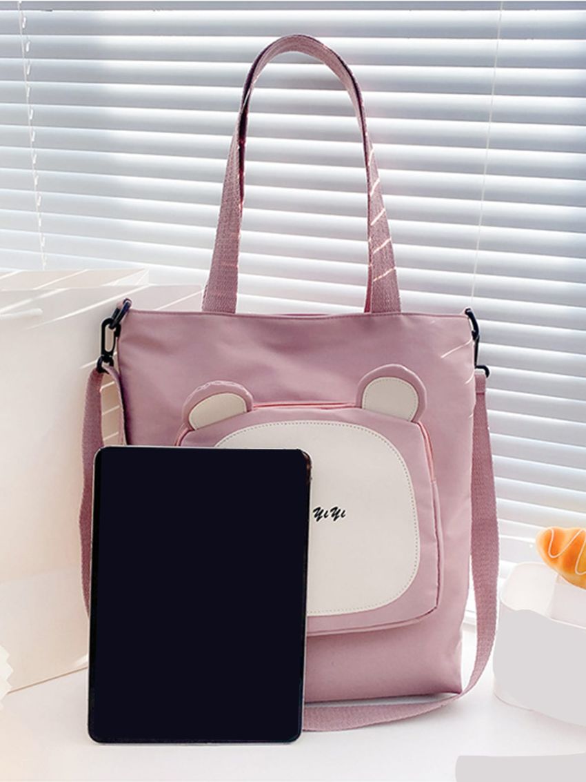 Letter Graphic Shoulder Tote Bag