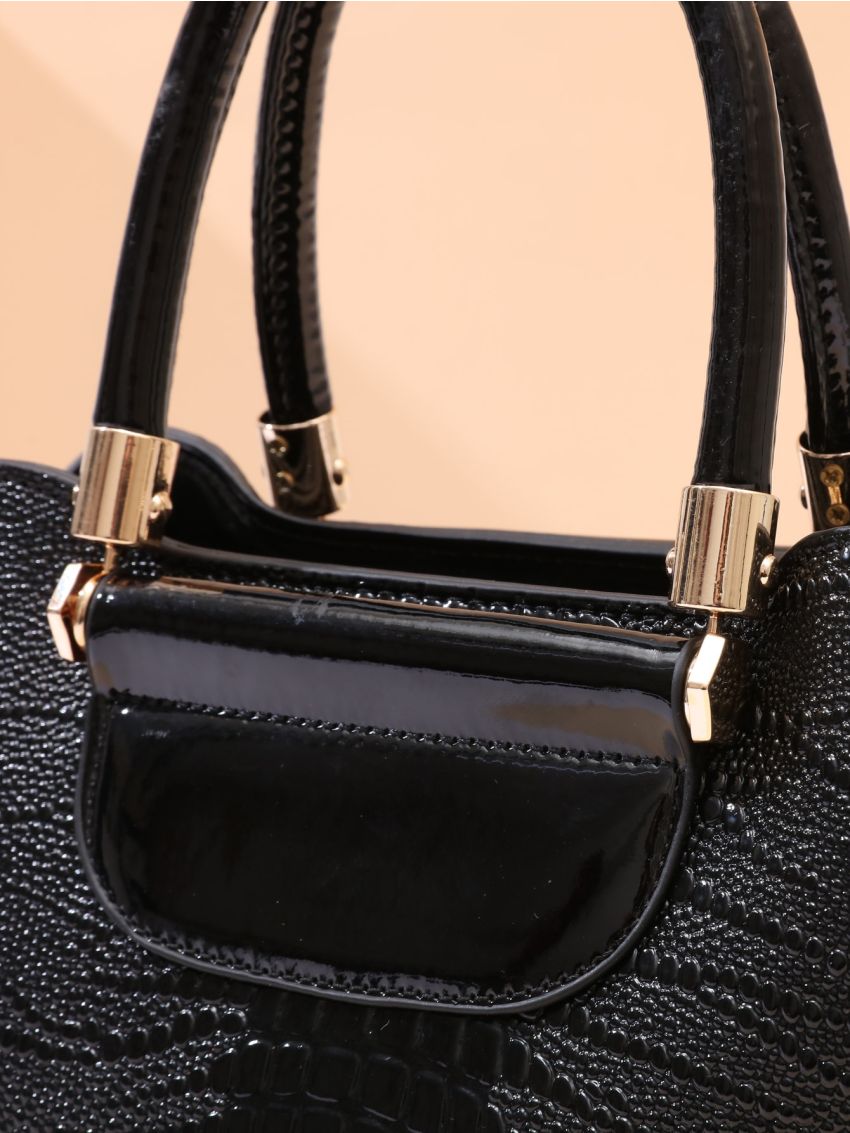 Crocodile Embossed Double Handle Square Bag, Mothers Day Gift For Mom