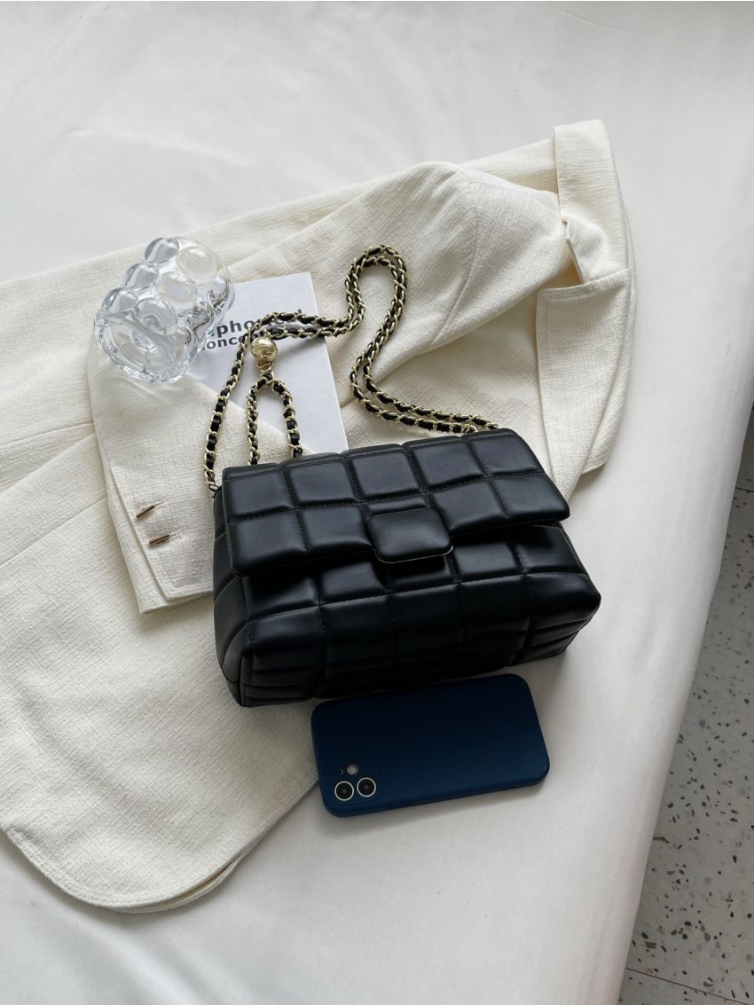 Small Flap Square Bag Quilted Pattern PU