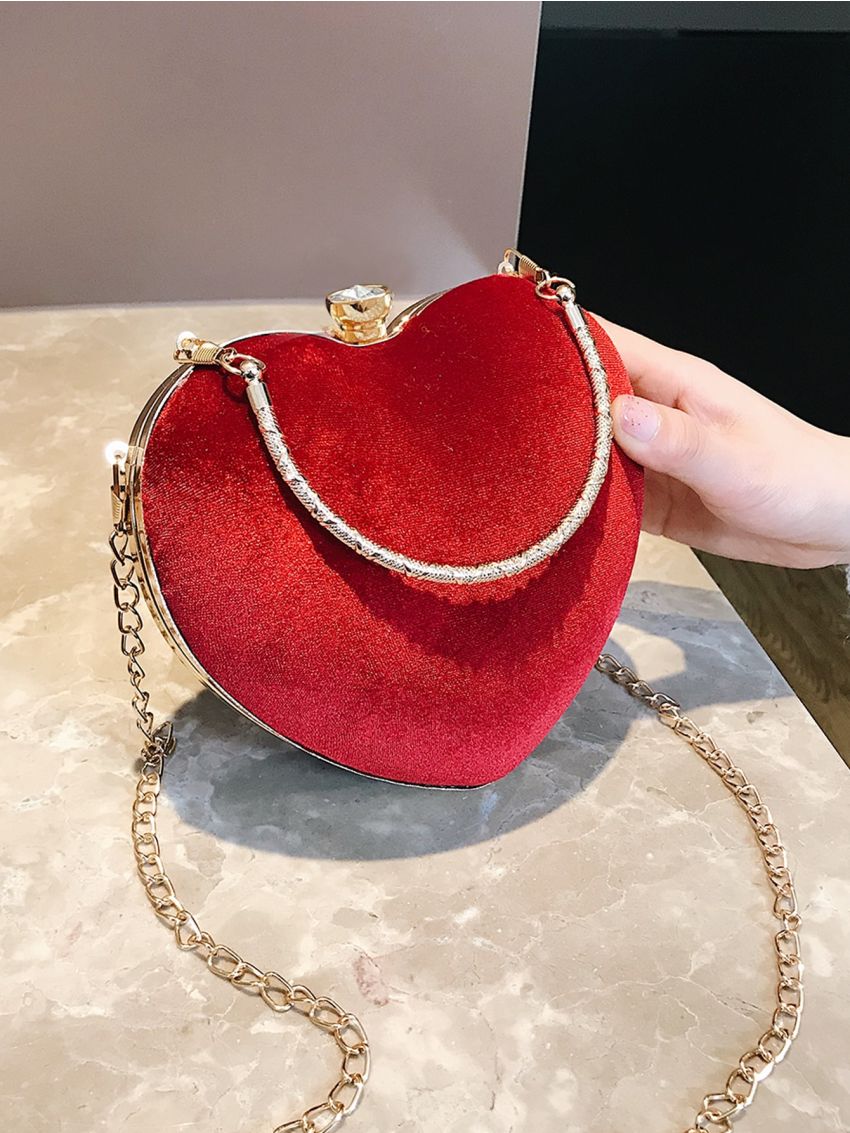 Mini Rhinestone Decor Heart Design Novelty Bag