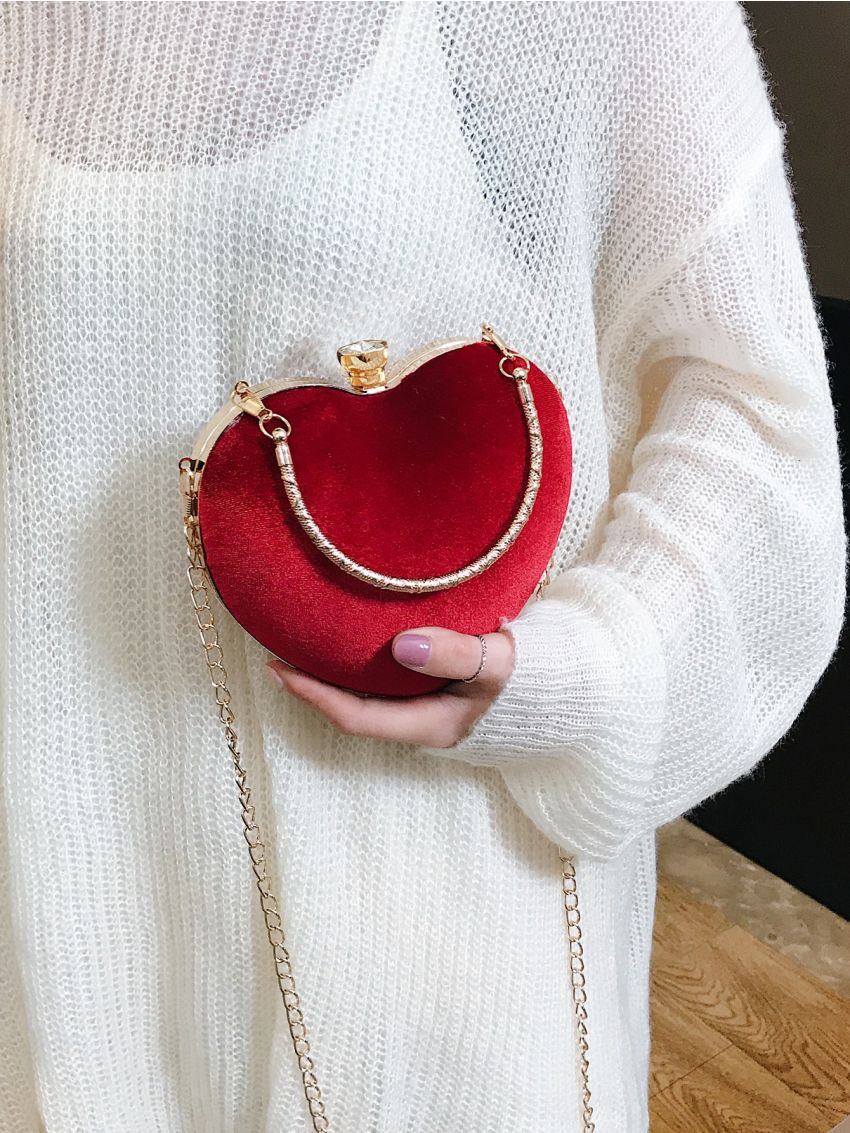 Mini Rhinestone Decor Heart Design Novelty Bag