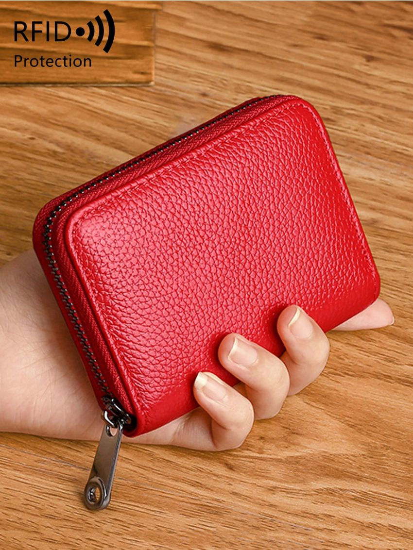 Genuine Leather Litchi Embossed Card Holder